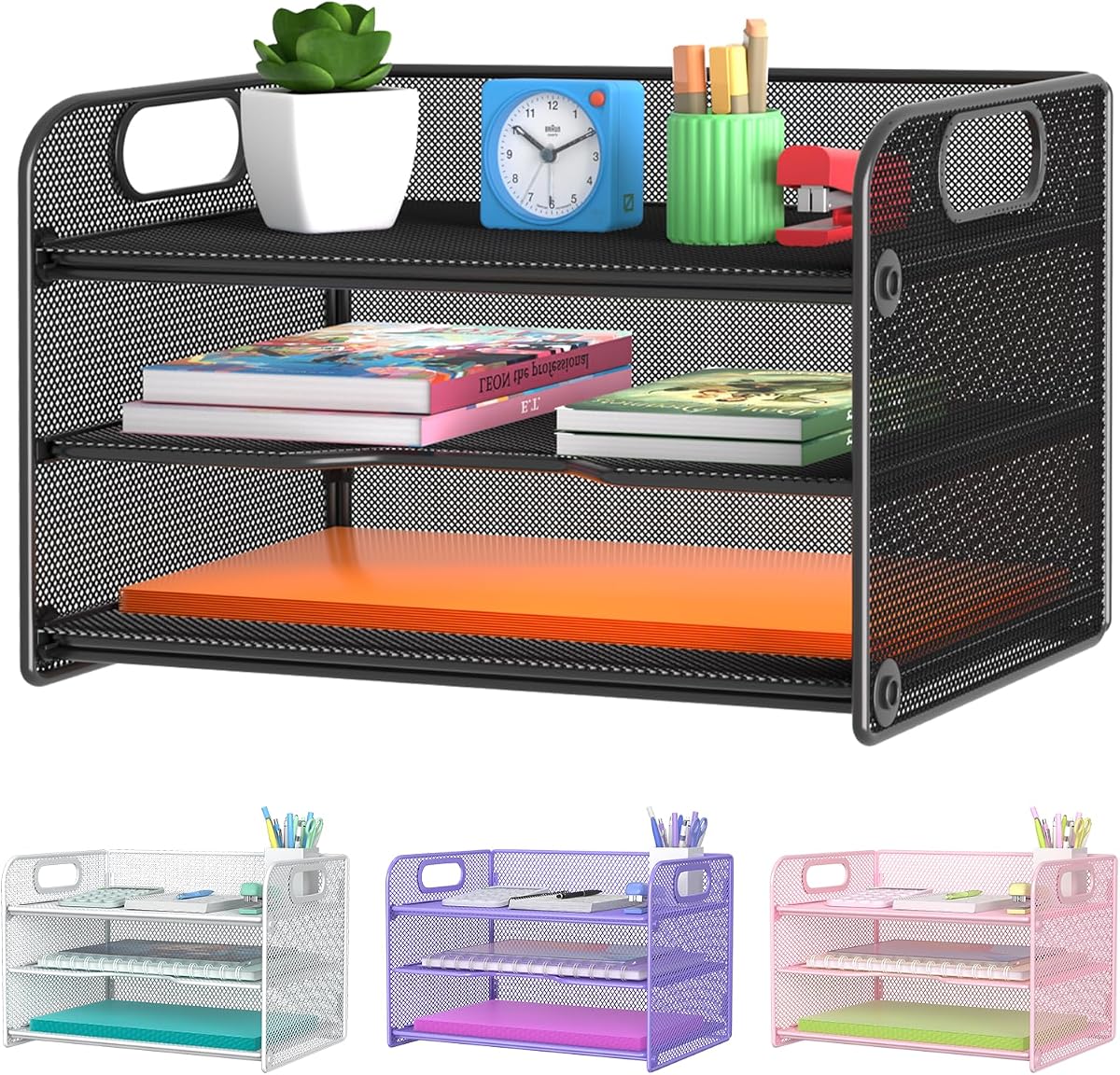 Wire Mesh Desktop Shelf Organizer - Black, 2-Tier product photo