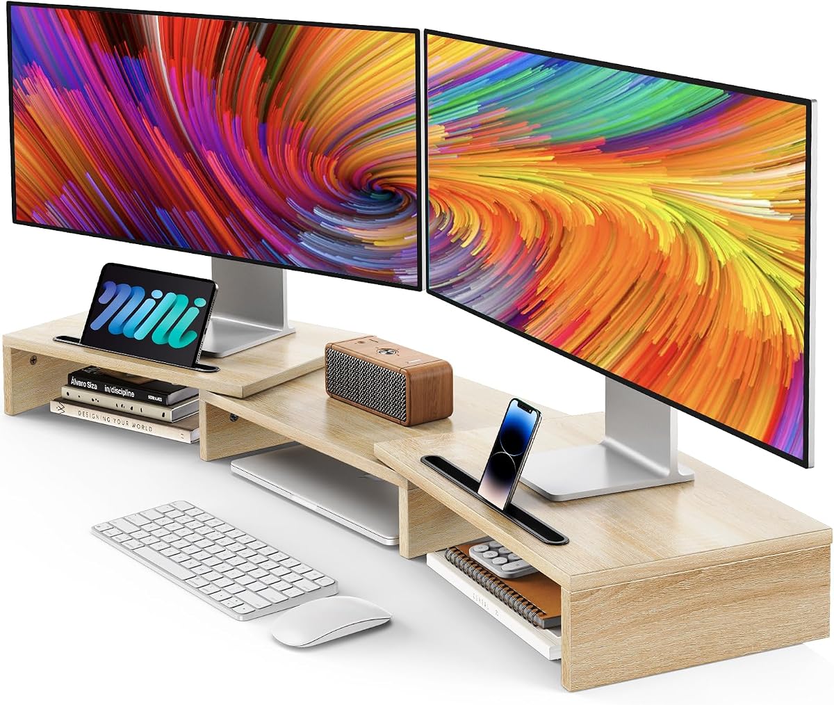 Wood Desktop Riser Display Shelf - Natural product photo